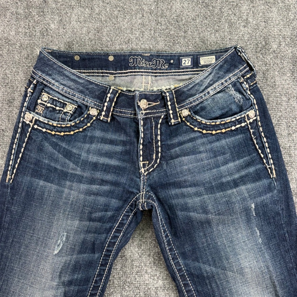 Miss Me Jeans Womens 27 (Fits 30x31) Dark Wash Skinny Buckle Flap Pocket Denim - Picture 15 of 16